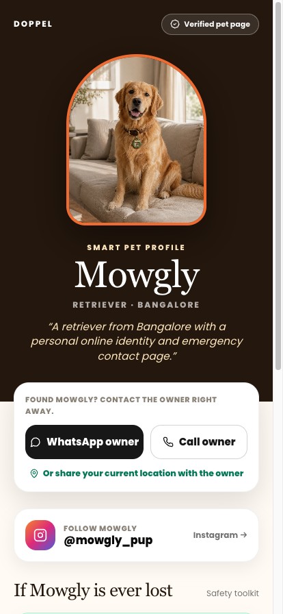 Preview of a live Full Pet Page